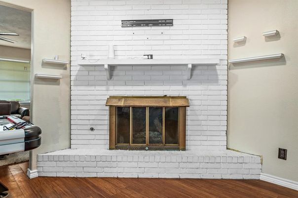 Fireplace, Interior, Stone Walls, Wood Texture Flooring