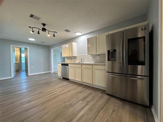 Interior, Kitchen, Stainless Steel Appliances, Wood Texture Flooring