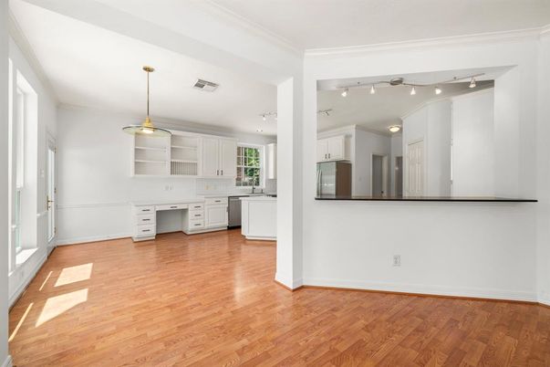 Interior, Kitchen, Pendant Lights, Wood Texture Flooring