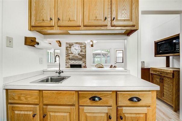 Fireplace, Interior, Kitchen, Wood Texture Flooring