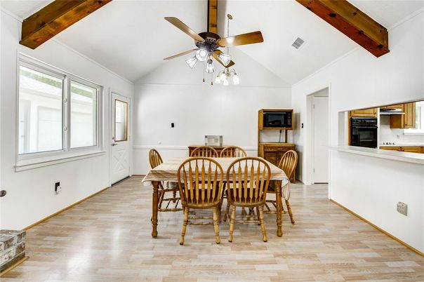 Dining room, Interior, Kitchen, Wooden Beams, Wood Texture Flooring