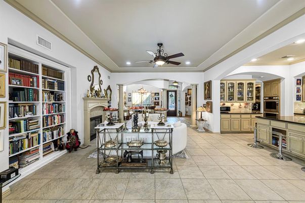 Dining room, Fireplace, Interior, Recessed Lighting