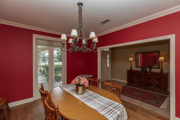 Chandelier, Dining room, Interior, Wood Texture Flooring