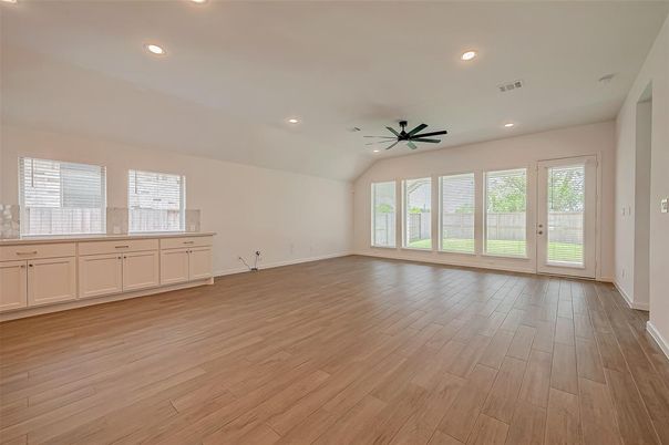 Empty room, Interior, Recessed Lighting, Wood Texture Flooring