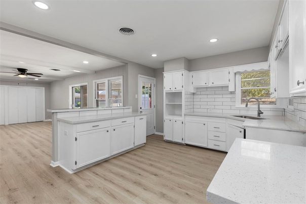 Interior, Kitchen, Recessed Lighting, Wood Texture Flooring