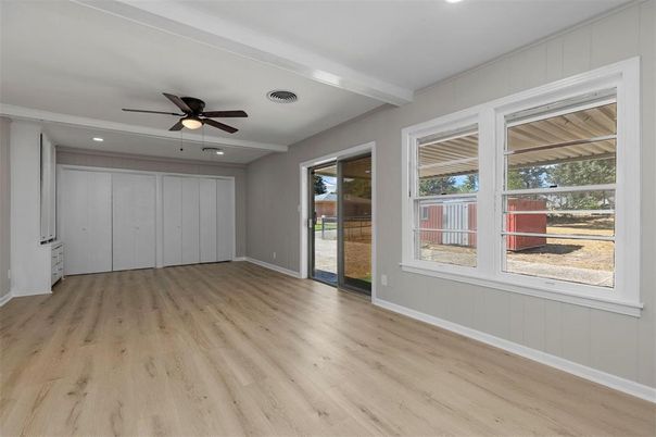 Empty room, Interior, Recessed Lighting, Wood Texture Flooring