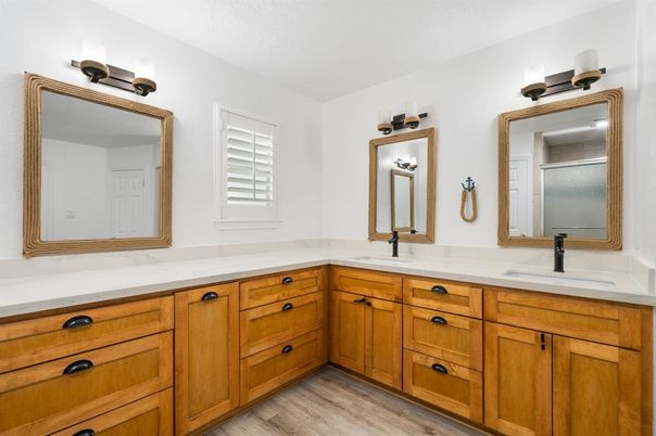 Bathroom, Dual Sink Vanities, Interior, Wood Texture Flooring