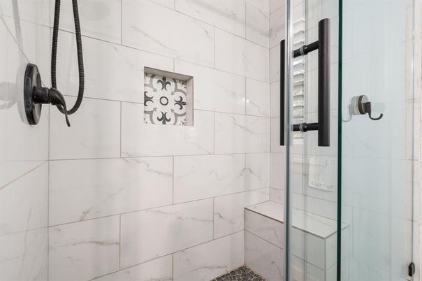 Bathroom, Glass Shower, Interior, Marble Walls
