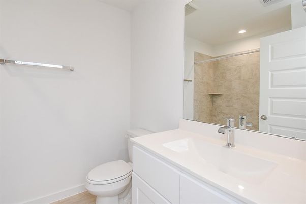 Bathroom, Interior, Recessed Lighting, Wood Texture Flooring