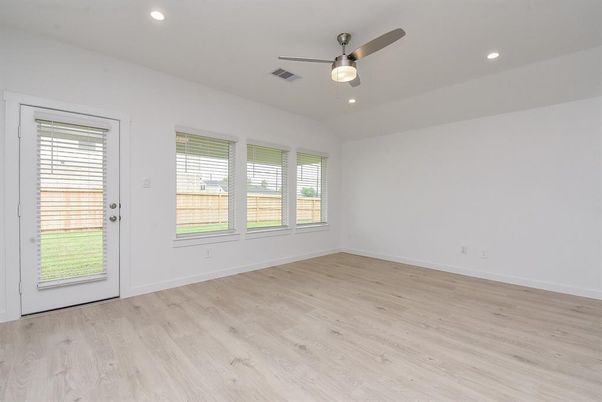 Empty room, Interior, Recessed Lighting, Wood Texture Flooring