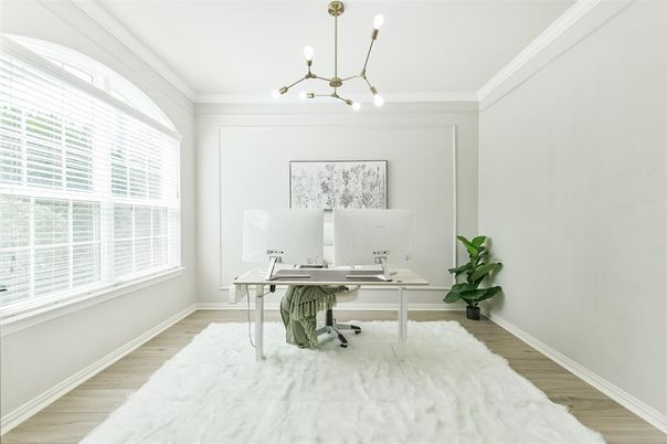 Home Office, Interior, Pendant Lights, Wood Texture Flooring