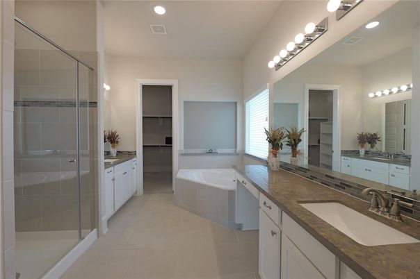 Bathroom, Dual Sink Vanities, Glass Shower, Interior, Recessed Lighting