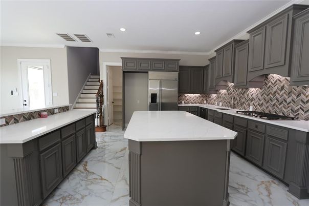 Interior, Kitchen, Marble, Recessed Lighting, Stainless Steel Appliances