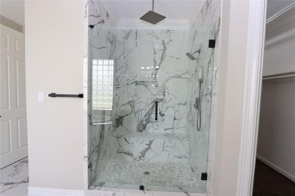 Bathroom, Glass Shower, Interior, Marble, Marble Walls
