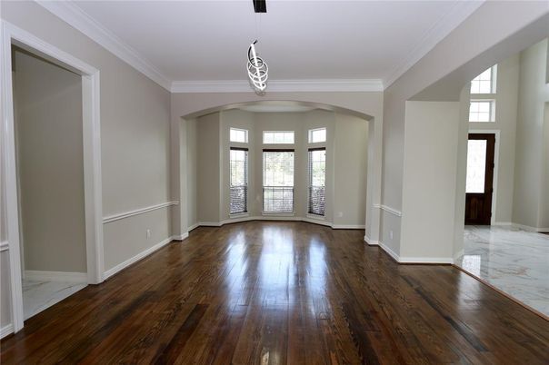 Empty room, Interior, Marble, Pendant Lights, Wood Texture Flooring