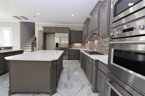 Interior, Kitchen, Marble, Recessed Lighting, Stainless Steel Appliances