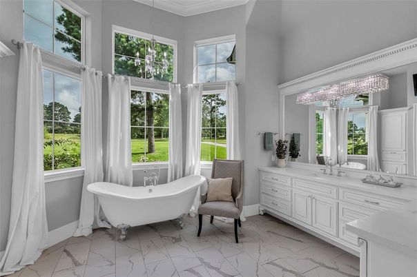 Bathroom, Dual Sink Vanities, Free Standing Baths, Interior, Marble
