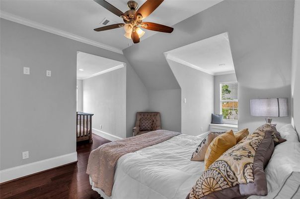 Bedroom, Interior, Recessed Lighting, Wood Texture Flooring