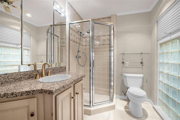 Bathroom, Glass Shower, Interior, Recessed Lighting