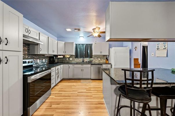 Interior, Kitchen, Stainless Steel Appliances, Wood Texture Flooring