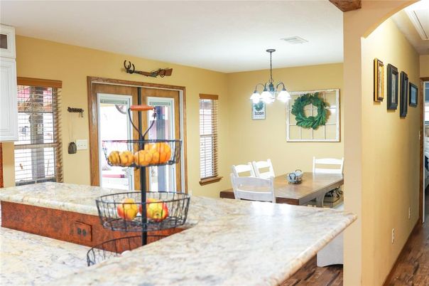 Dining room, Interior, Pendant Lights, Wood Texture Flooring