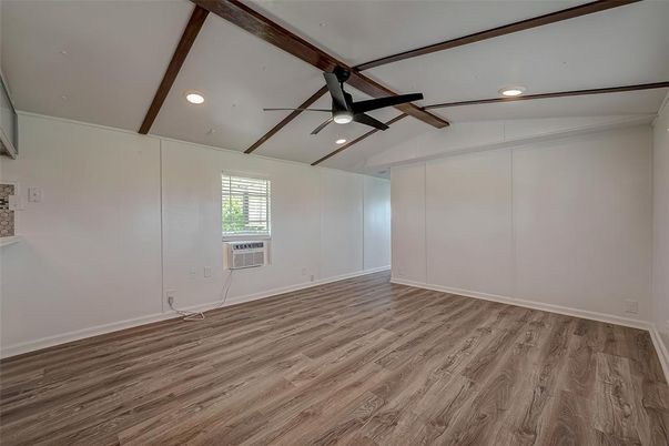 Empty room, Interior, Recessed Lighting, Wooden Beams, Wood Texture Flooring