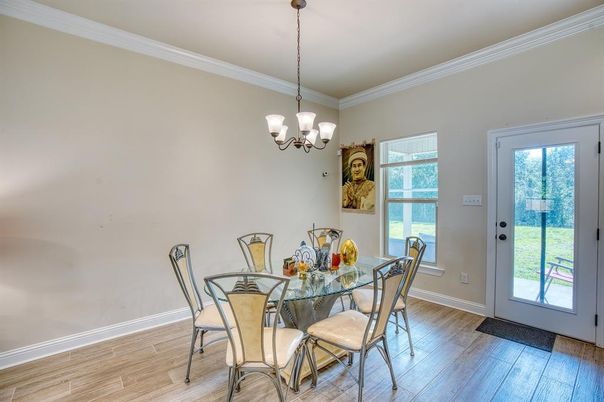 Chandelier, Dining room, Interior, Wood Texture Flooring