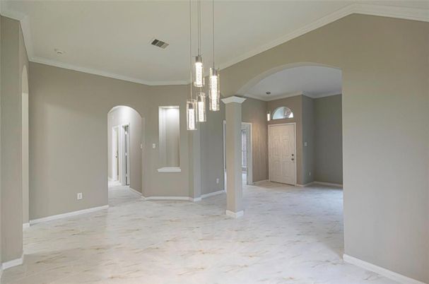 Empty room, Interior, Marble, Pendant Lights