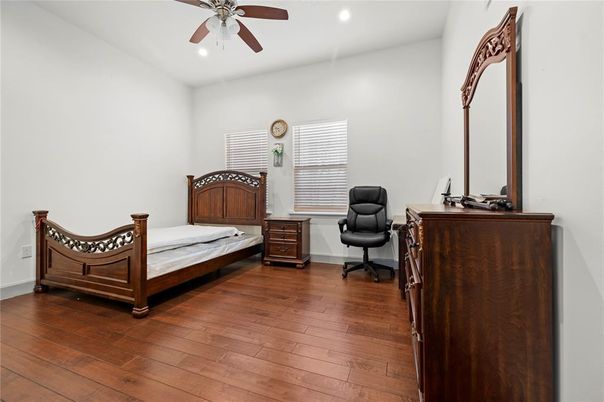 Bedroom, Home Office, Interior, Recessed Lighting, Wood Texture Flooring