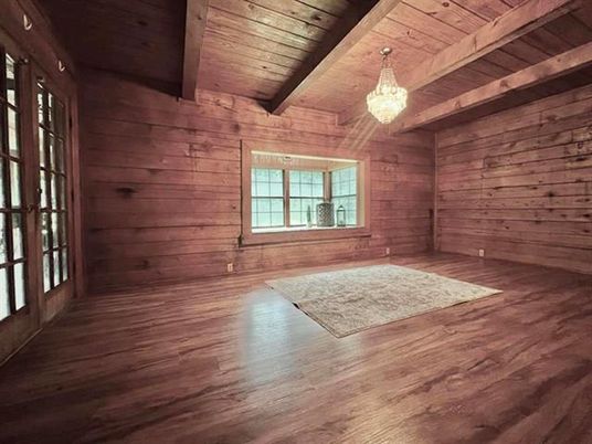 Chandelier, Empty room, Interior, Wooden Beams, Wooden Ceilings, Wood Texture Flooring, Wooden Walls
