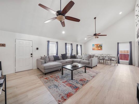 Dining room, Interior, Living room, Recessed Lighting, Wood Texture Flooring