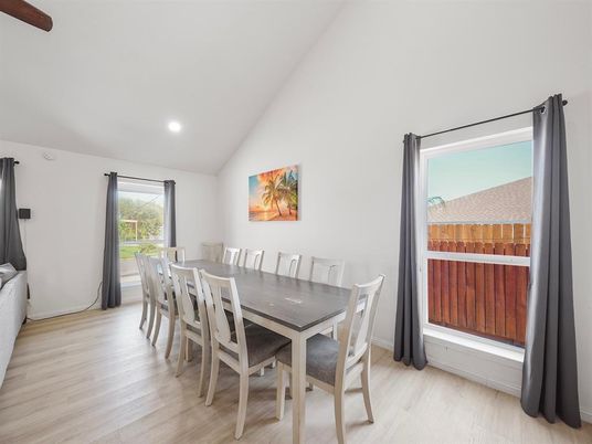 Dining room, Interior, Recessed Lighting, Wood Texture Flooring
