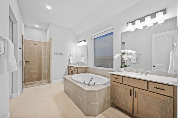 Bathroom, Dual Sink Vanities, Glass Shower, Interior, Recessed Lighting