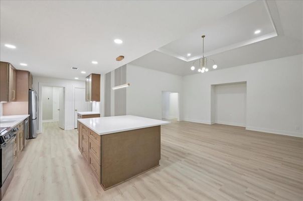Interior, Kitchen, Pendant Lights, Recessed Lighting, Wood Texture Flooring