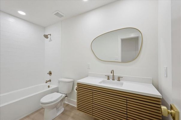 Bathroom, Interior, Recessed Lighting, Wood Texture Flooring