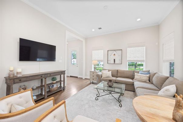 Interior, Living room, Recessed Lighting, Wood Texture Flooring