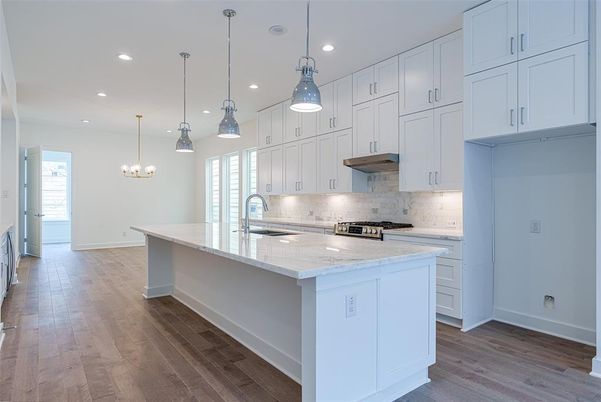 Interior, Kitchen, Pendant Lights, Recessed Lighting, Wood Texture Flooring