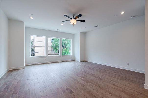 Empty room, Interior, Recessed Lighting, Wood Texture Flooring