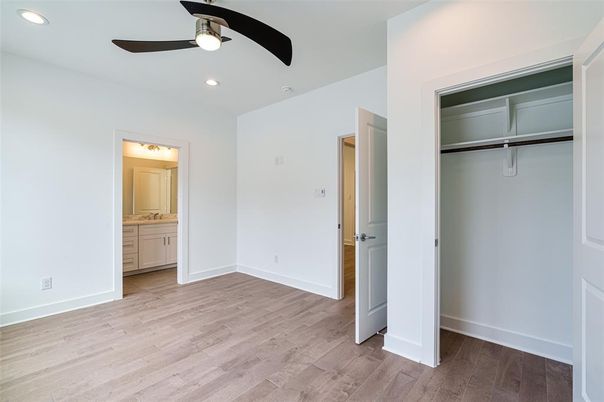 Bathroom, Empty room, Interior, Recessed Lighting, Wood Texture Flooring