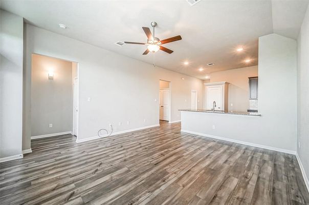 Empty room, Interior, Recessed Lighting, Wood Texture Flooring