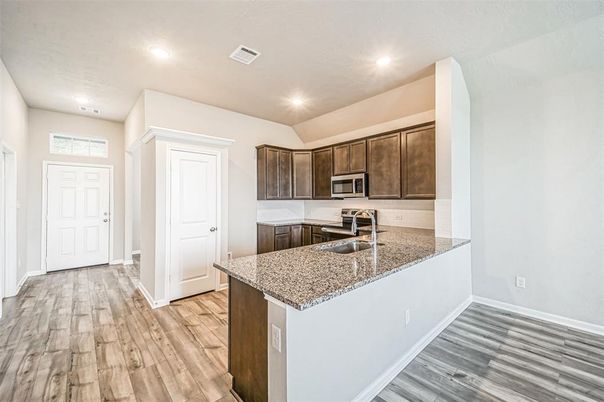 Interior, Kitchen, Recessed Lighting, Wood Texture Flooring