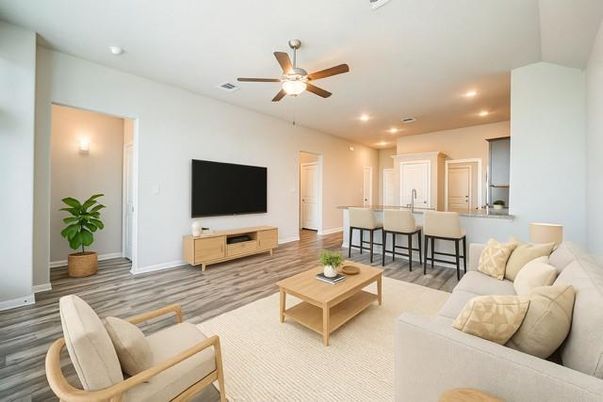 Interior, Kitchen, Living room, Recessed Lighting, Wood Texture Flooring
