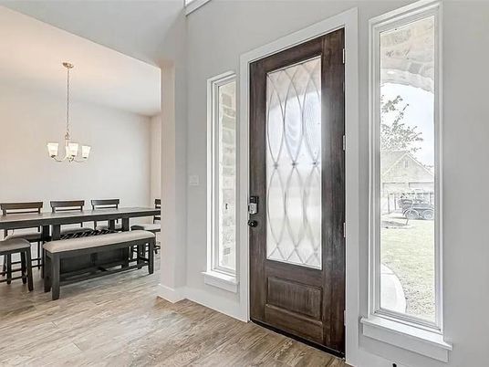 Chandelier, Dining room, Interior, Pendant Lights, Wood Texture Flooring