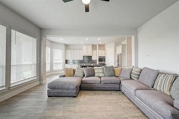 Interior, Kitchen, Living room, Recessed Lighting, Stainless Steel Appliances, Wood Texture Flooring