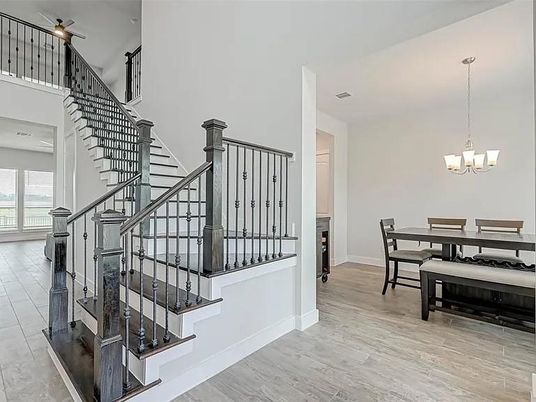 Chandelier, Dining room, Interior, Wood Texture Flooring