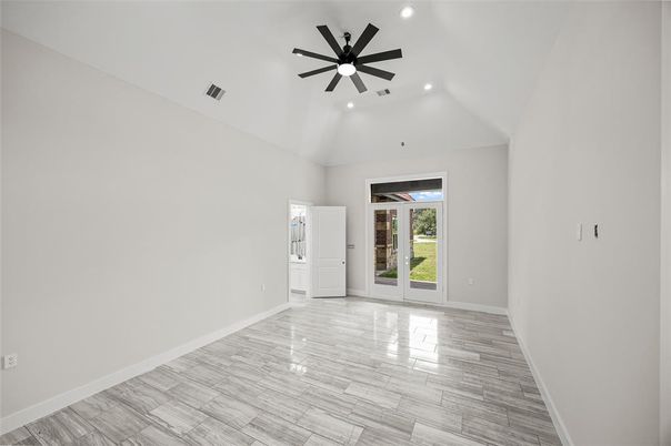 Empty room, Interior, Recessed Lighting, Wood Texture Flooring