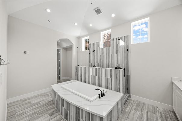 Bathroom, Interior, Recessed Lighting, Wood Texture Flooring