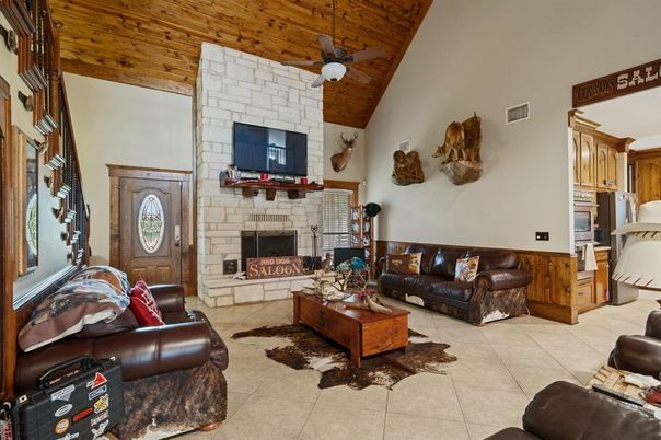 Fireplace, Interior, Living room, Stone Walls, Wooden Ceilings, Wooden Walls