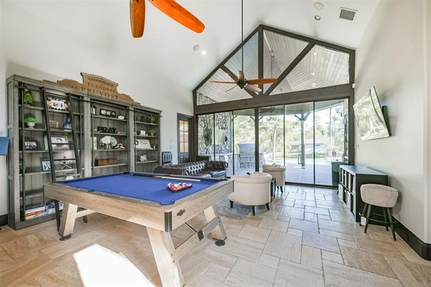Billiard Table, Game Room, Interior, Recessed Lighting, Wood Texture Flooring