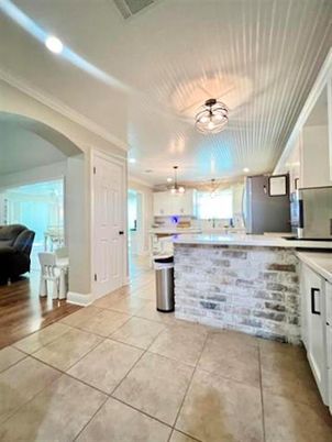 Chandelier, Interior, Kitchen, Pendant Lights, Recessed Lighting, Wood Texture Flooring